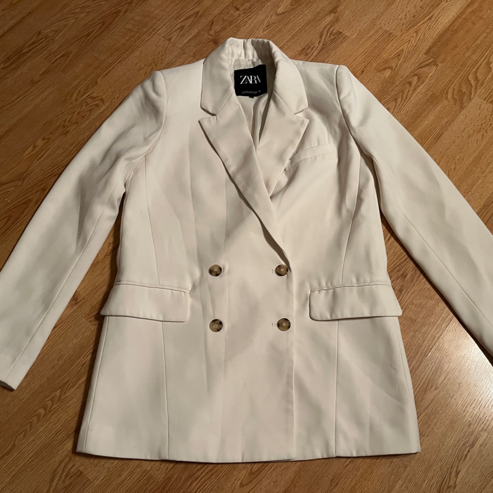 Zara Ivory Double Breasted Blazer XS